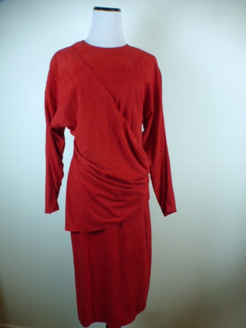 VAKKO RED suede dolman sleeve sheath DRESS 6 Vintage draped